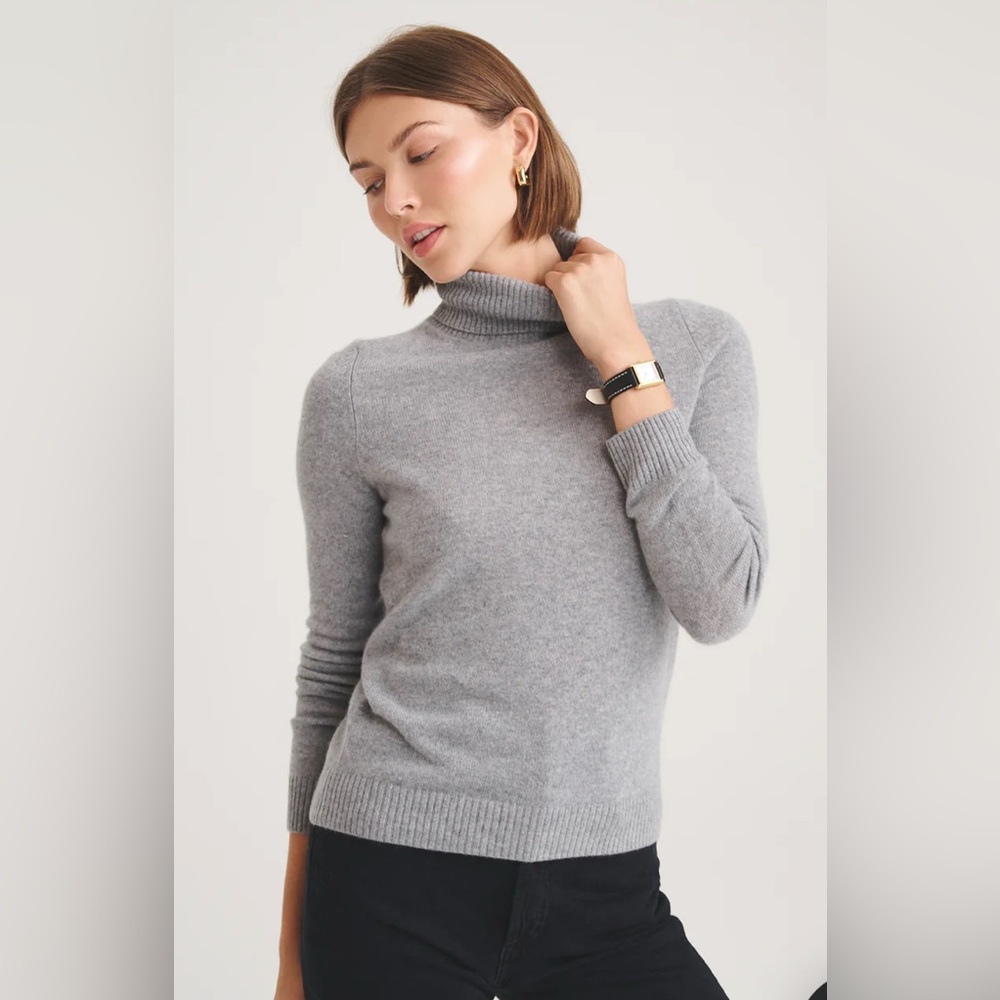 New Morgan Taylor Cashmere Grey Turtleneck Sweater Size Large, $129